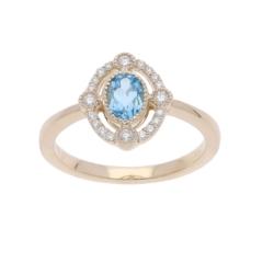 Diamantring med Swiss blå Topaz ædelsten i 14 kt guld eller hvidguld
