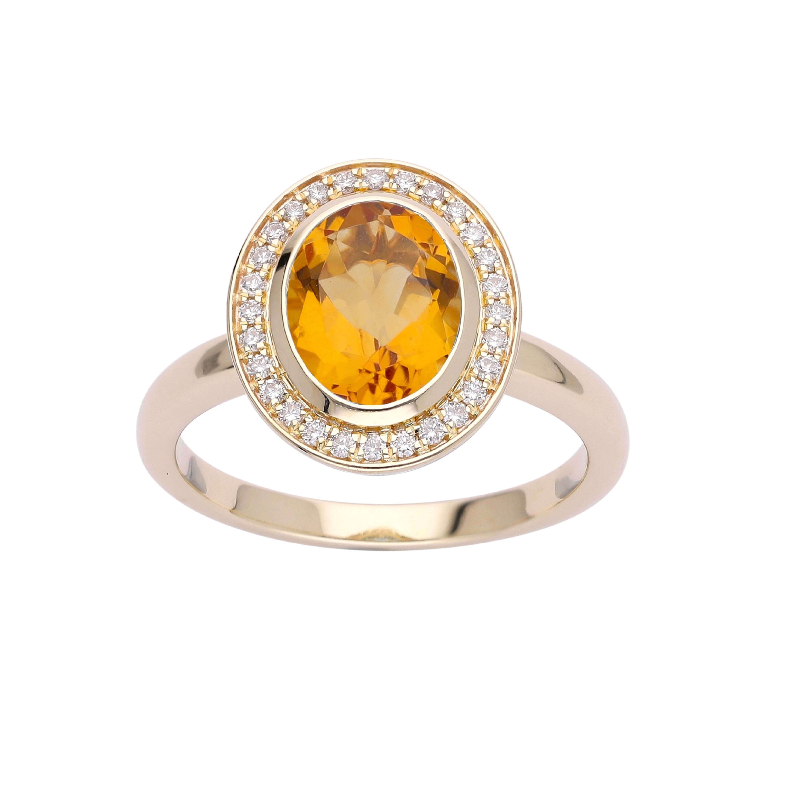 Cocktail ring med Citrin og diamanter i 14 kt. guld eller hvidguld 6 Coctail-collection ring med oval Gul Citrin og diamanter