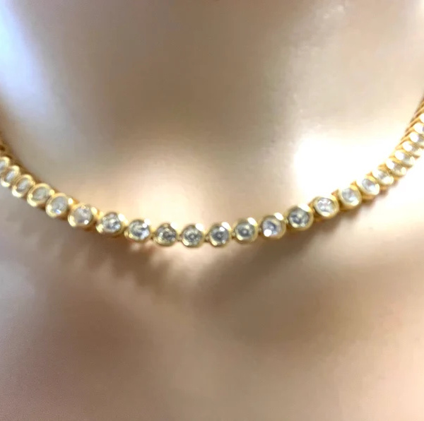 Eksklusiv tennishalskæde med 5.0 ct. brillanter indfattet i kronefatning