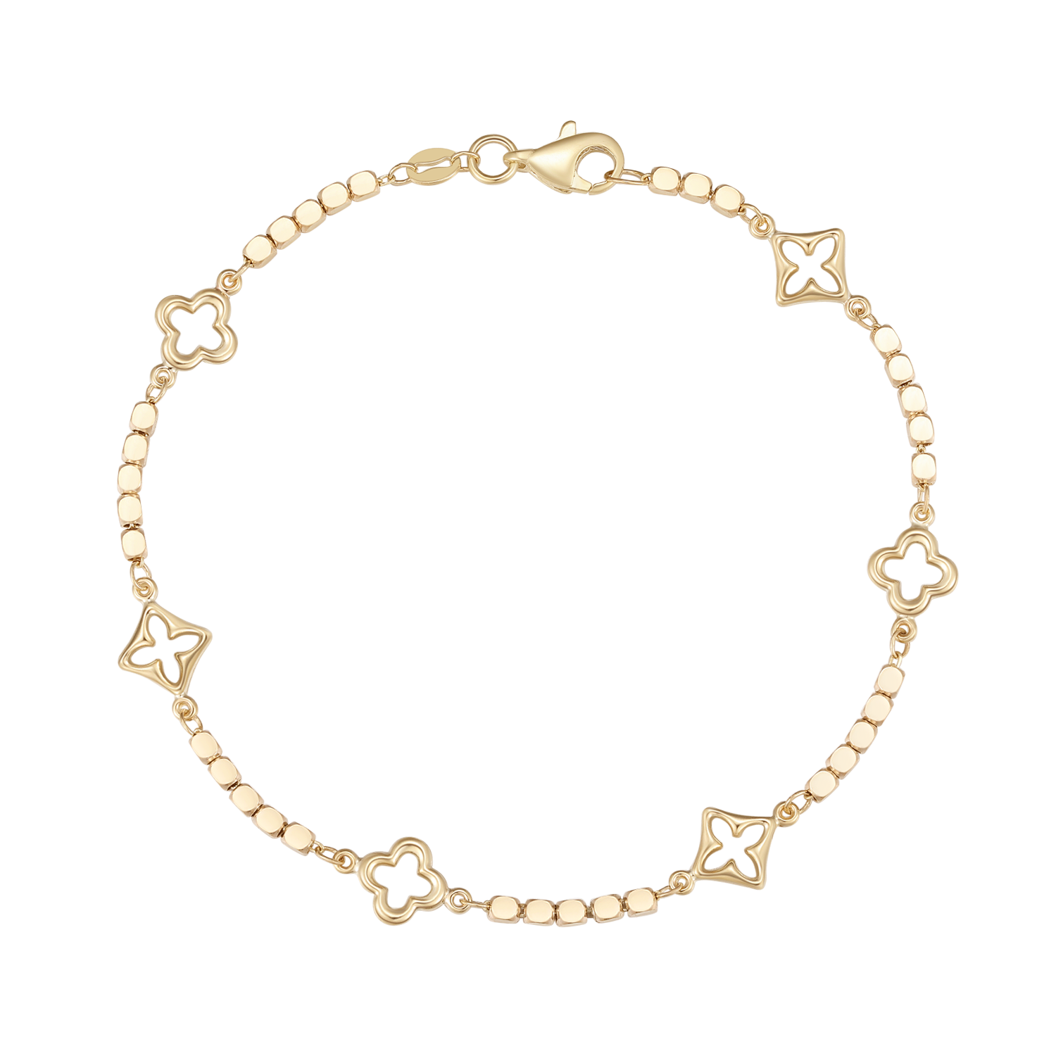 NYHED - Guld armbånd i 8 kt guld rund kugle med blomst i firkant og alm. blomst. Guld armbånd i 8 kt,. guld