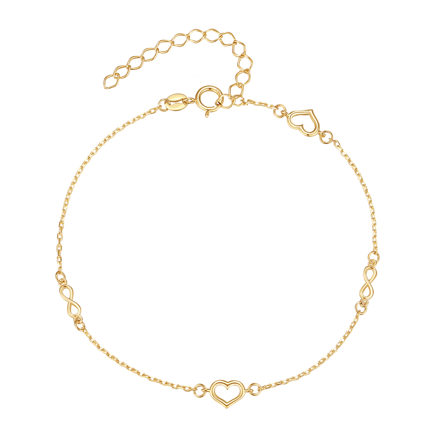 Armbånd i 8 kt guld med hjerte- og infinity vedhæng Armbånd i 8 kt. guld med infinity og hjerte design